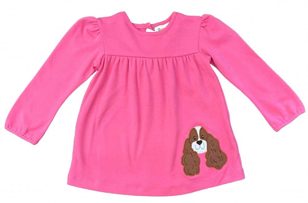 NEW LUIGI KIDS kid's dog with bow applique swing top in hot pink